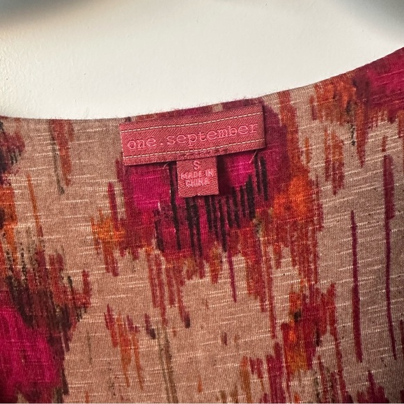 Anthropologie Roses in The Rain Floral Knit Top by One.September Red Tan - Picture 4 of 4